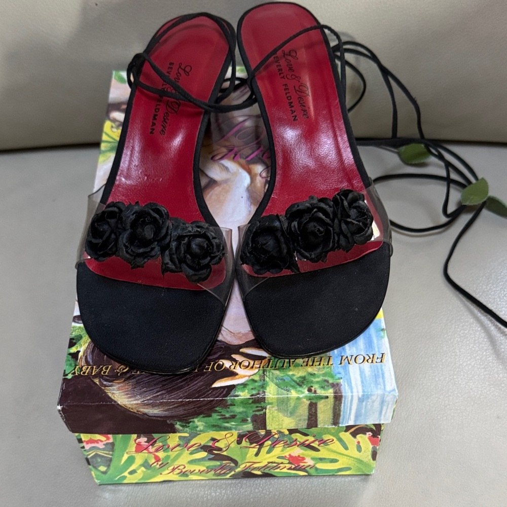 Beverly Feldman Black Floral Sandals